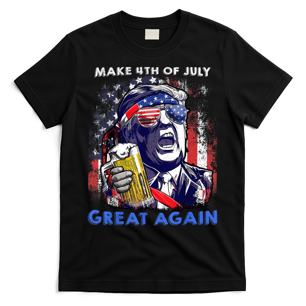 Make 4th Of July Great Again Funny Trump Drinking Beer T-Shirt