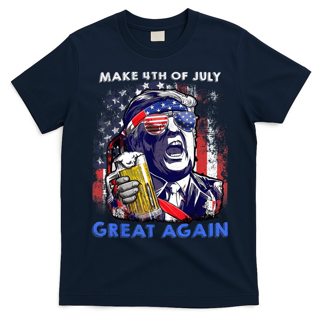 Make 4th Of July Great Again Funny Trump Drinking Beer T-Shirt