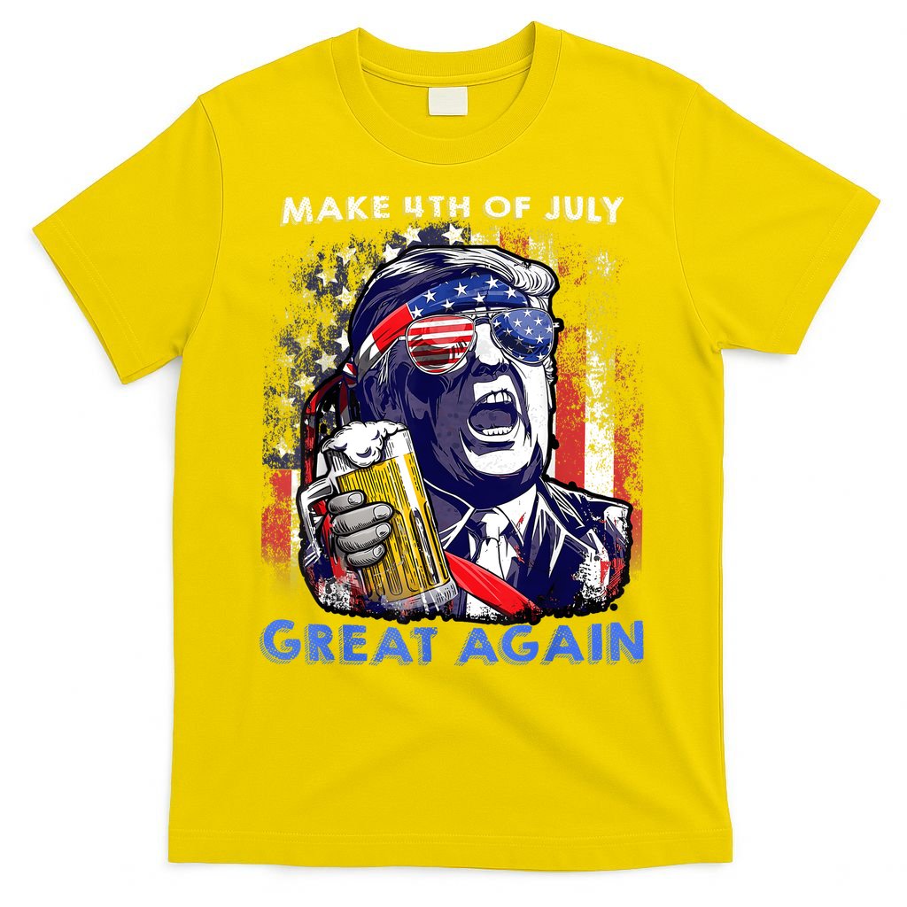 Make 4th Of July Great Again Funny Trump Drinking Beer T-Shirt