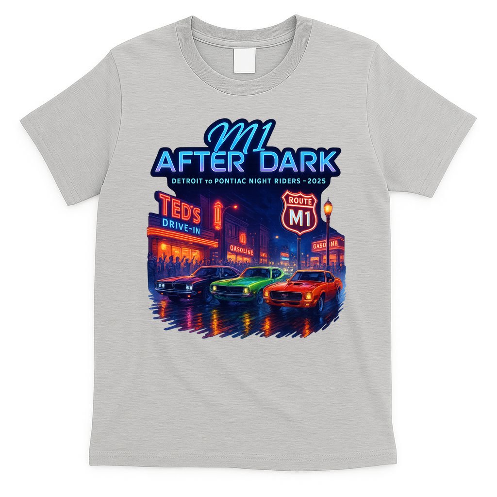 M1 After Dark Detroit To Pontiac Night Riders Woodward Ave M1 2025 T-Shirt