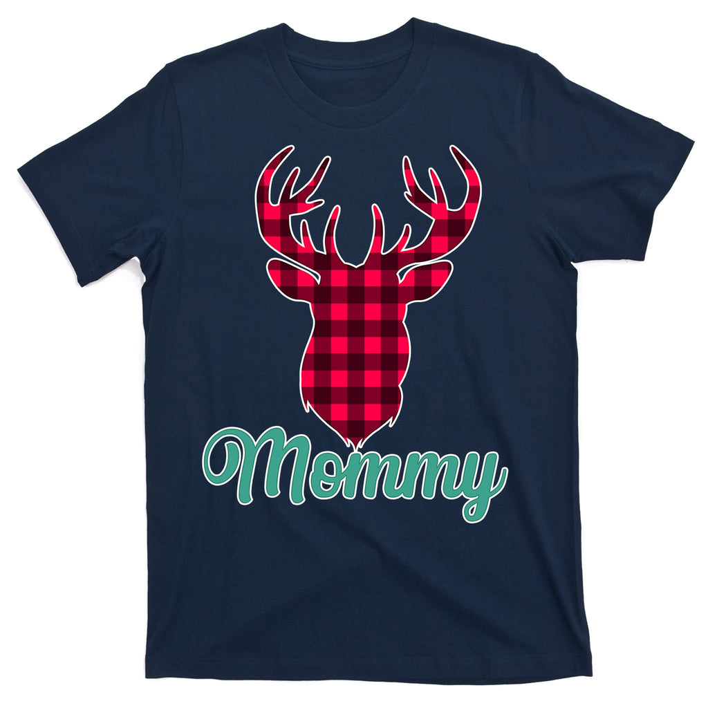 Matching Holiday Family Plaid Reindeer Mommy T-Shirt