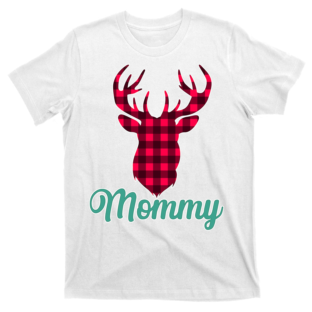 Matching Holiday Family Plaid Reindeer Mommy T-Shirt