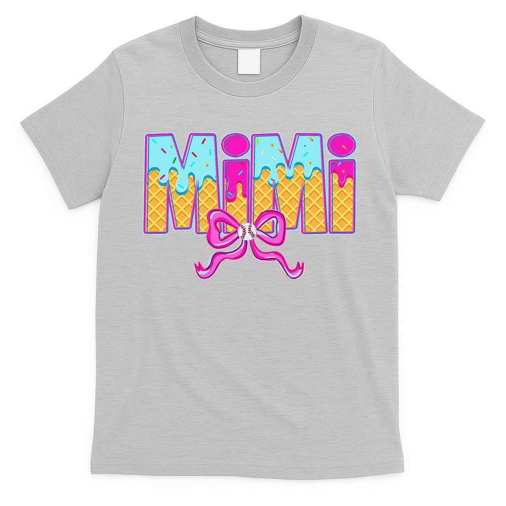 Mimi Baseball Coquette Bow Ice Cream Drip Mothers Day T-Shirt