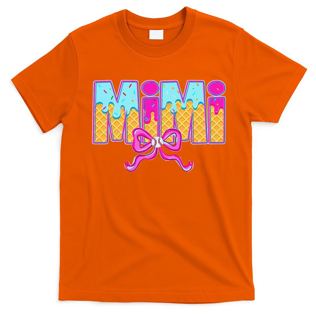 Mimi Baseball Coquette Bow Ice Cream Drip Mothers Day T-Shirt