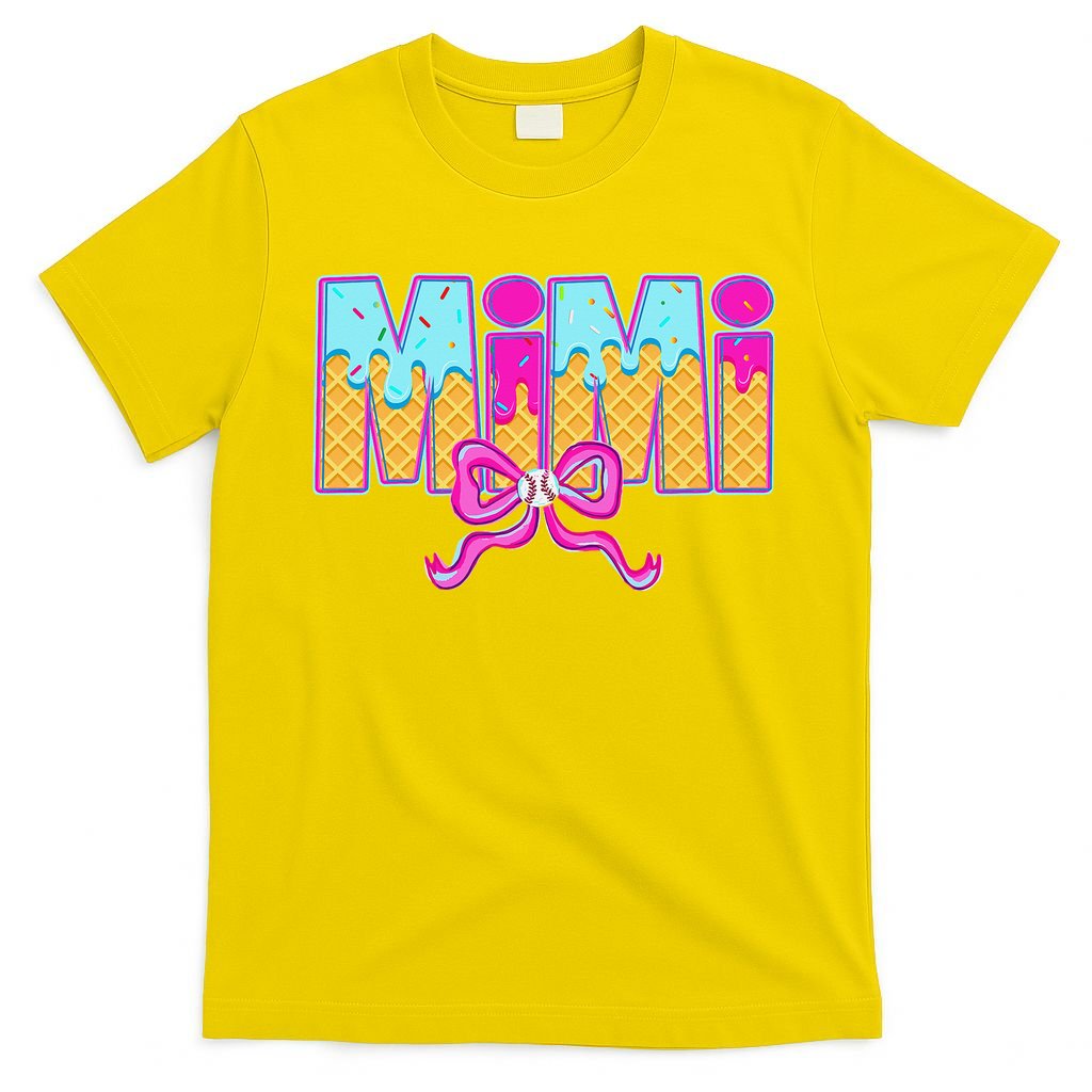 Mimi Baseball Coquette Bow Ice Cream Drip Mothers Day T-Shirt
