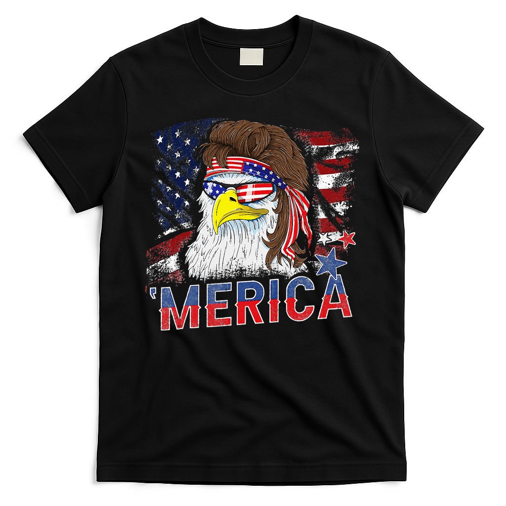 Merica Bald Eagle Mullet 4th Of July American Flag Patriotic T-Shirt
