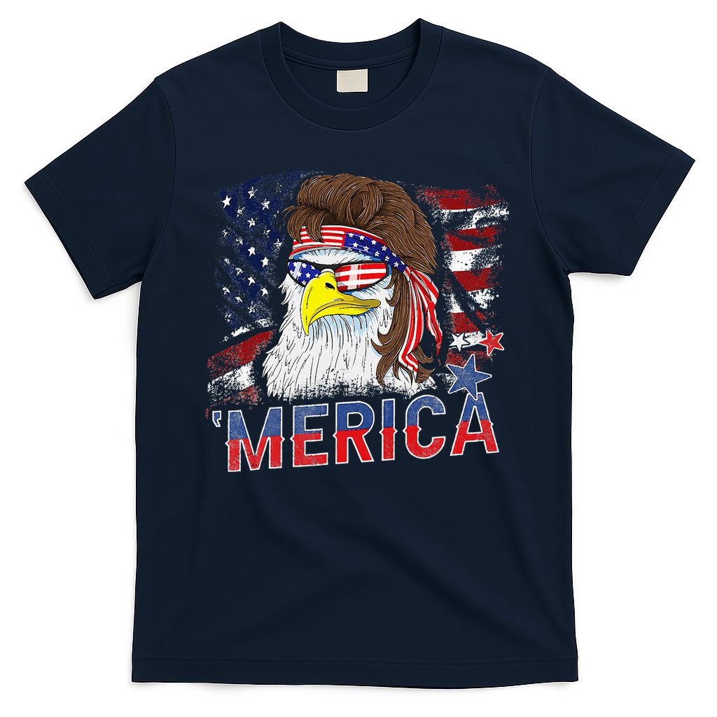 Merica Bald Eagle Mullet 4th Of July American Flag Patriotic T-Shirt
