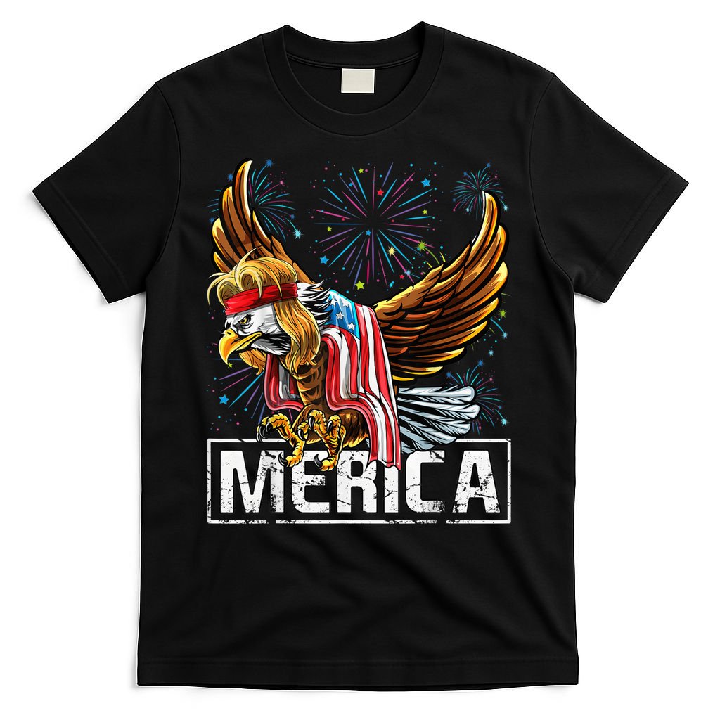 Merica Bald Eagle Mullet 4th of July American Flag Patriotic T-Shirt