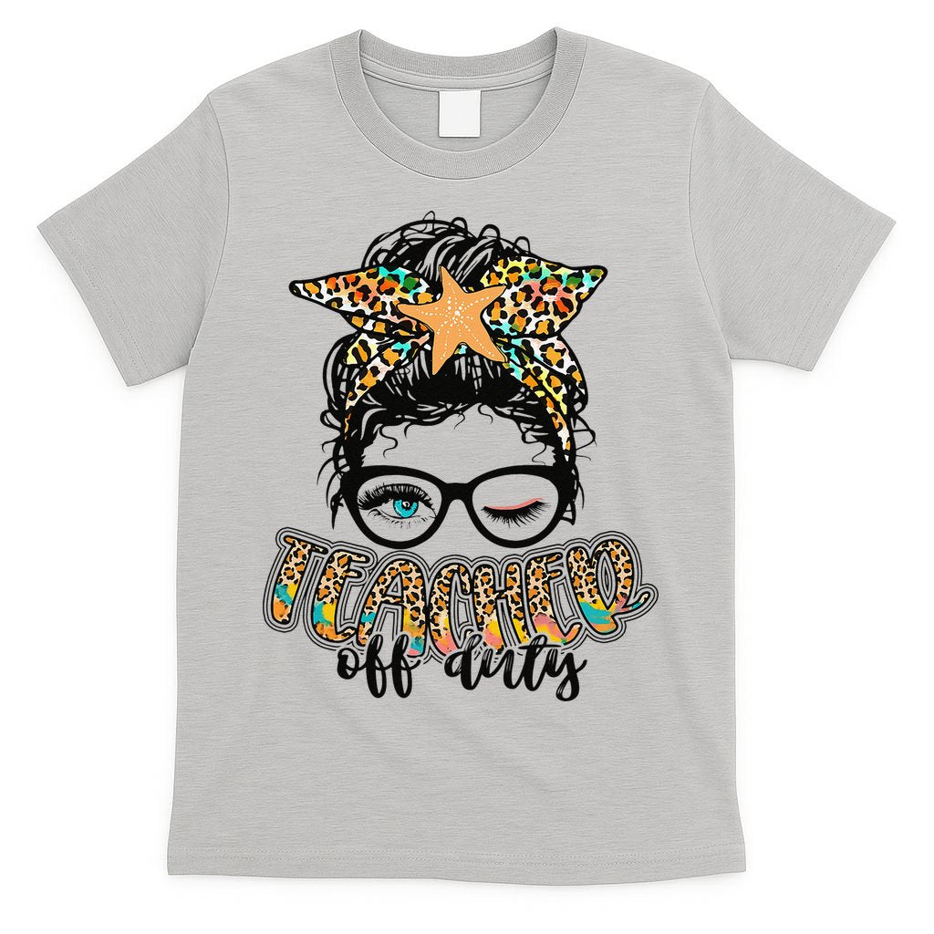 Messy Bun Summer Teacher Off Duty Leopard T-Shirt