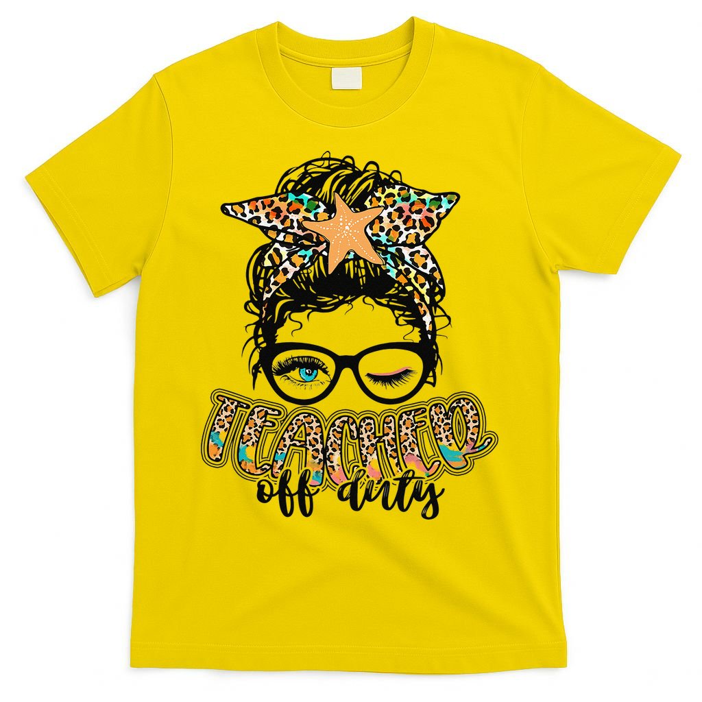 Messy Bun Summer Teacher Off Duty Leopard T-Shirt