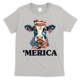 Merica Cow 4th Of July American Flag T-Shirt