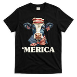 Merica Cow 4th Of July American Flag T-Shirt