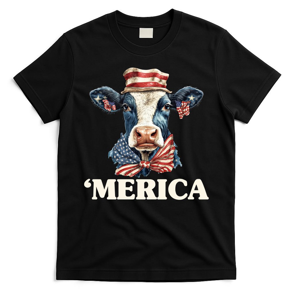 Merica Cow 4th Of July American Flag T-Shirt