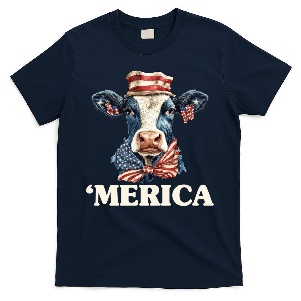 Merica Cow 4th Of July American Flag T-Shirt