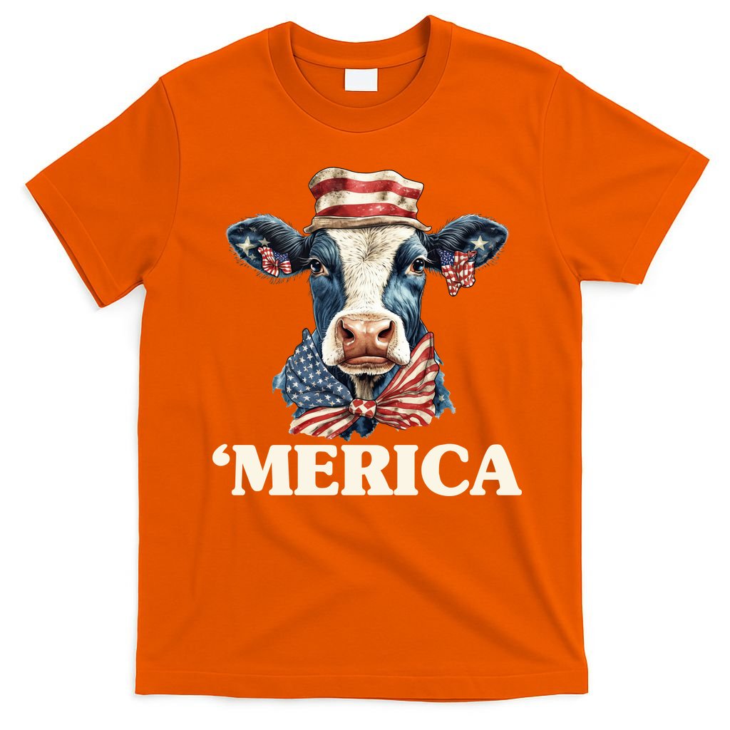 Merica Cow 4th Of July American Flag T-Shirt