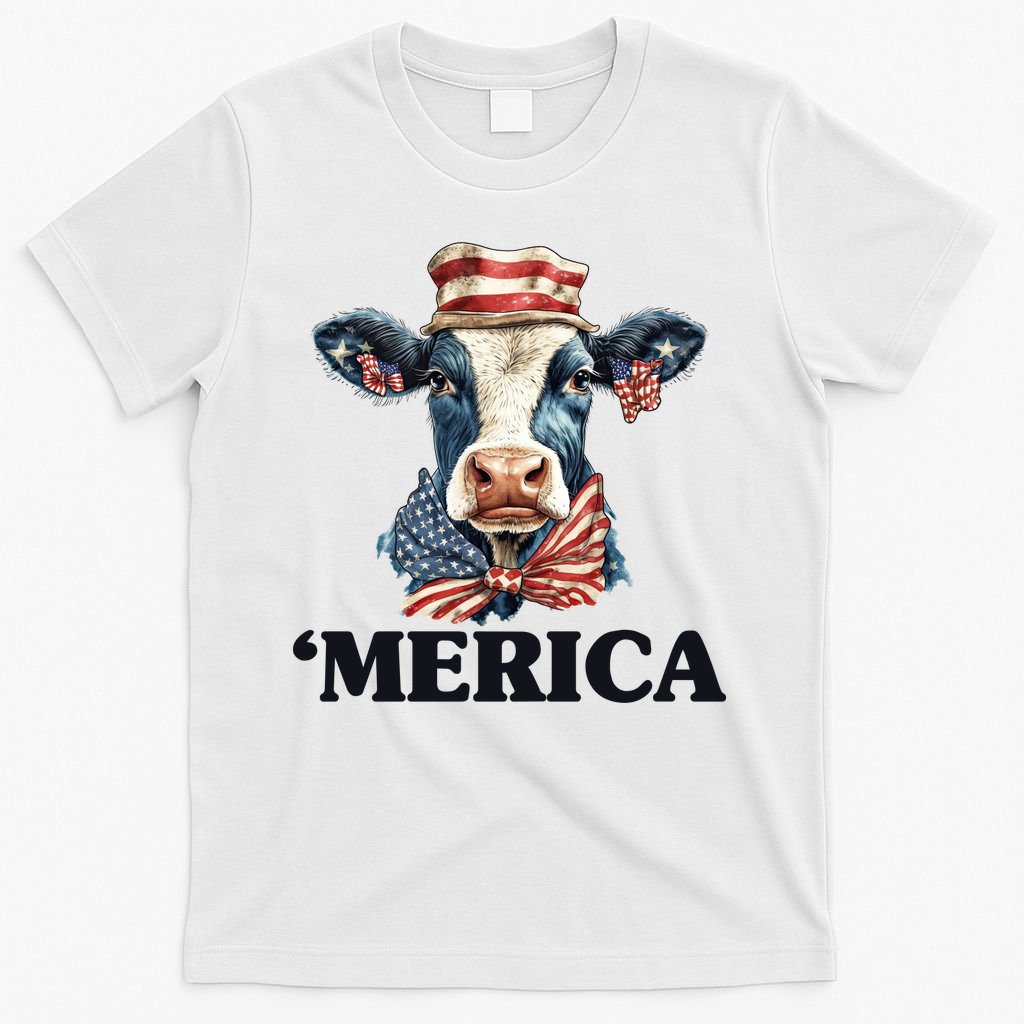 Merica Cow 4th Of July American Flag T-Shirt