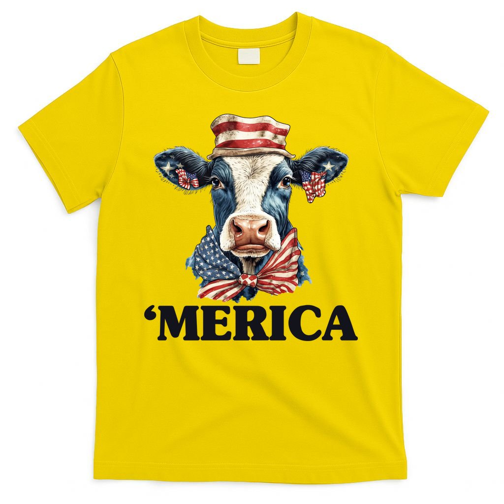 Merica Cow 4th Of July American Flag T-Shirt
