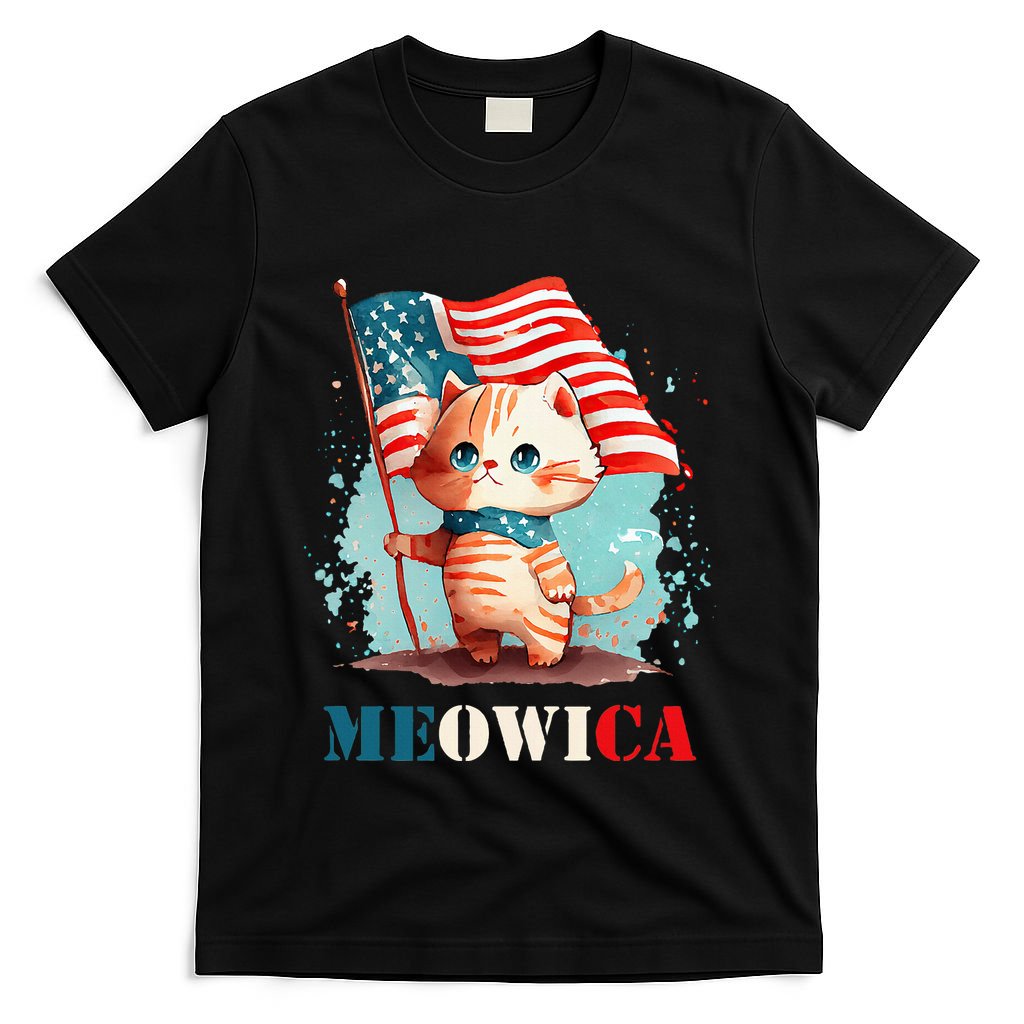 Meowica Cat 4th Of July Usa Patriotic American Flag T-Shirt