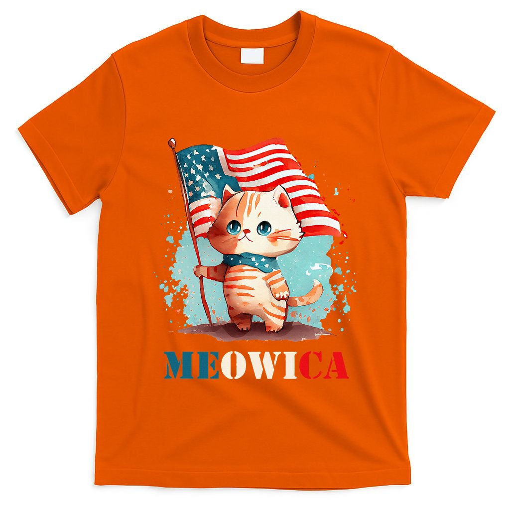Meowica Cat 4th Of July Usa Patriotic American Flag T-Shirt