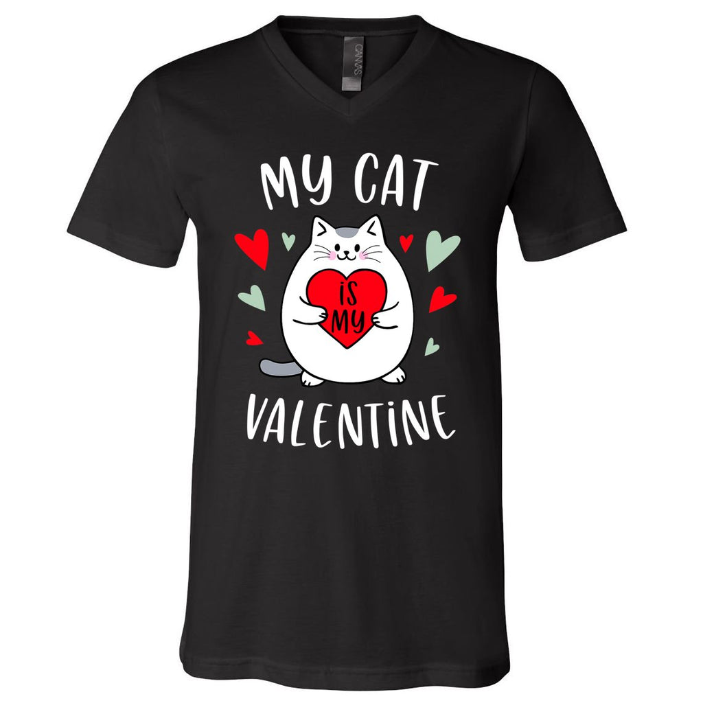 My Cat Is My Valentine Kitten Lover Heart Valentines Day V-Neck T-Shirt