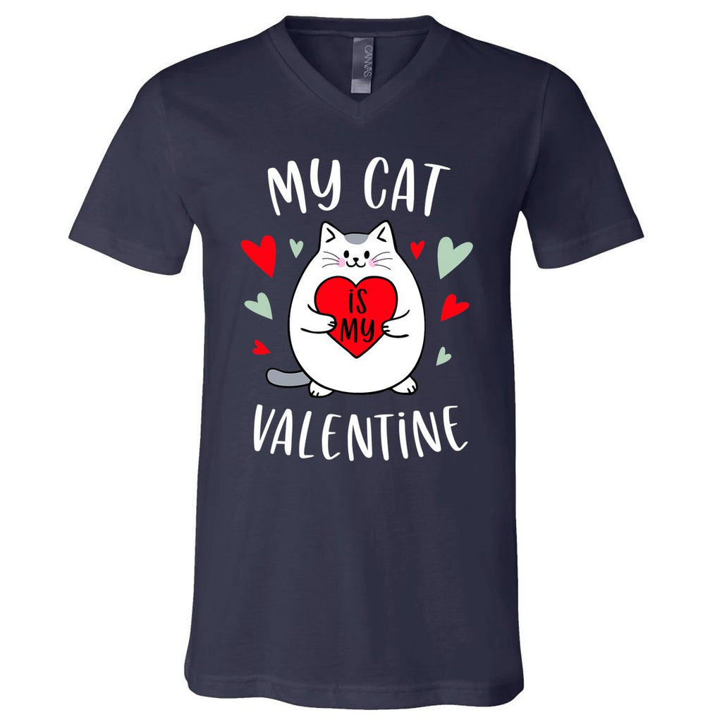 My Cat Is My Valentine Kitten Lover Heart Valentines Day V-Neck T-Shirt