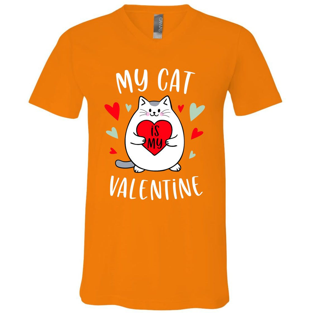 My Cat Is My Valentine Kitten Lover Heart Valentines Day V-Neck T-Shirt