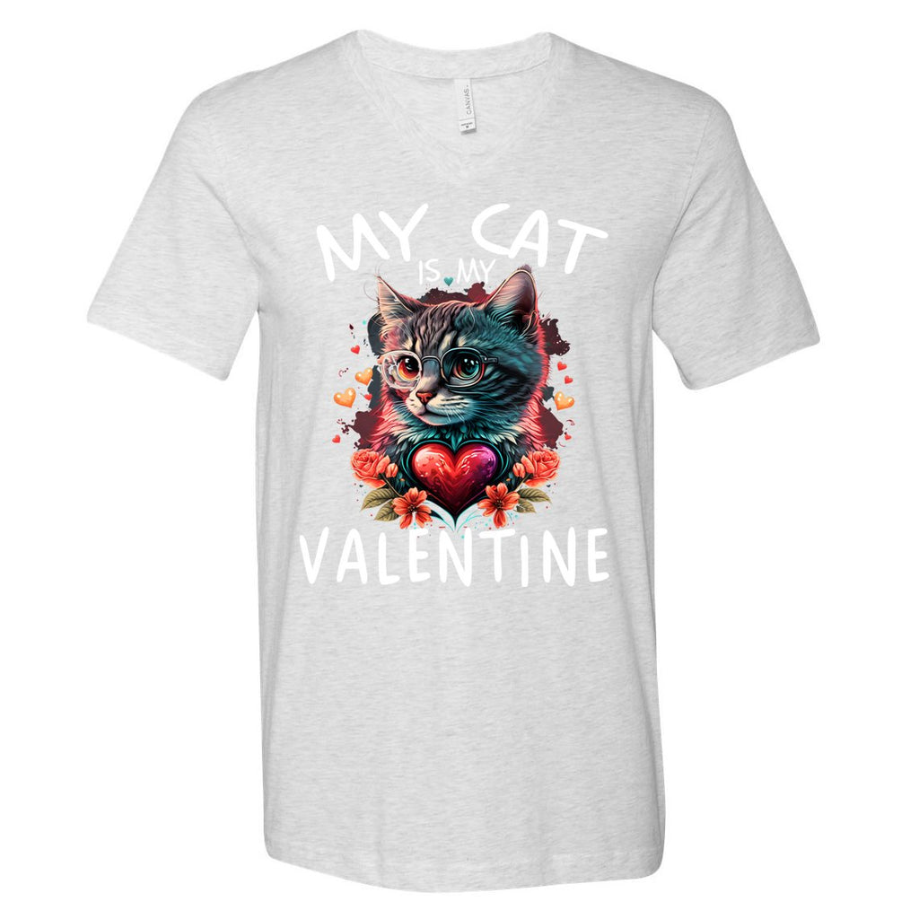 My Cat Is My Valentine Cute ValentineS Day Cat Dad Cat Mom Cool Gift V-Neck T-Shirt