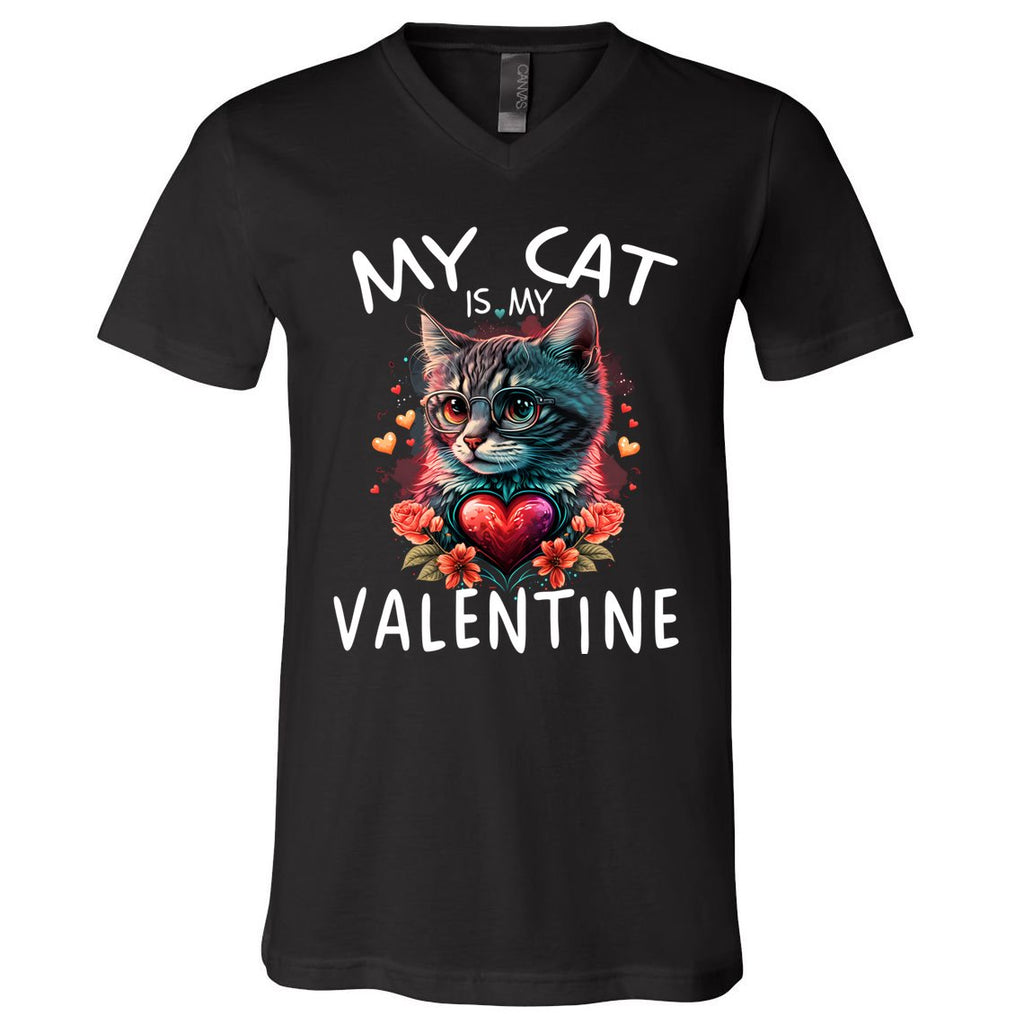 My Cat Is My Valentine Cute ValentineS Day Cat Dad Cat Mom Cool Gift V-Neck T-Shirt