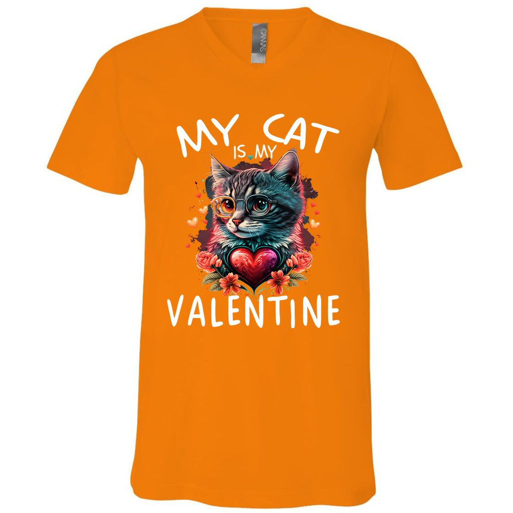 My Cat Is My Valentine Cute ValentineS Day Cat Dad Cat Mom Cool Gift V-Neck T-Shirt