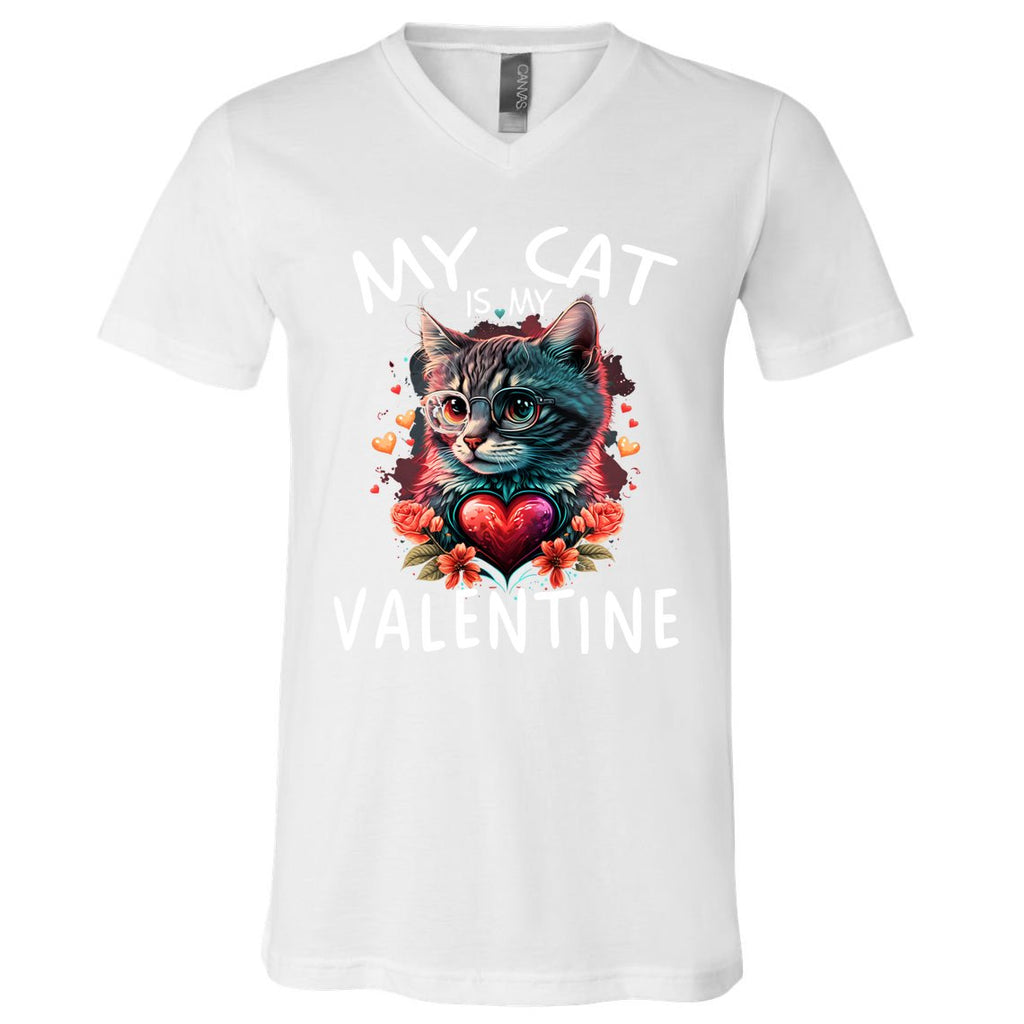 My Cat Is My Valentine Cute ValentineS Day Cat Dad Cat Mom Cool Gift V-Neck T-Shirt