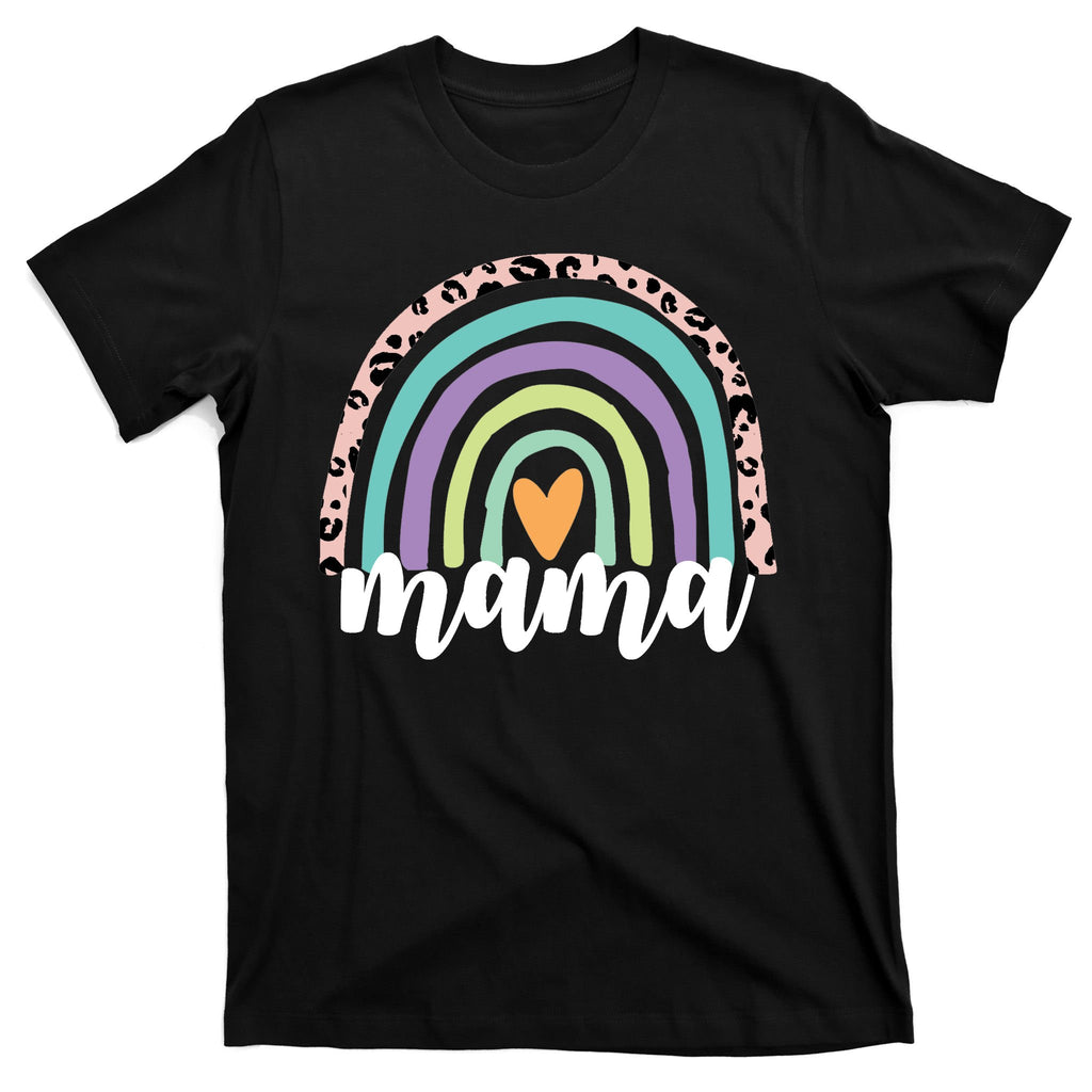 Mama Cheetah Rainbow Heart T-Shirt