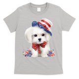 Maltese Dog Puppy USA Flag American Dogs Patriotic 4th Of July T-Shirt