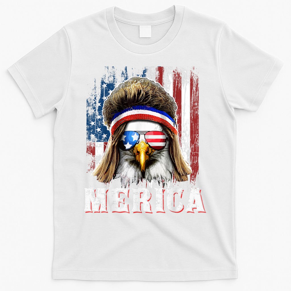 Merica Eagle Mullet 4th Of July American Flag Stars Stripes T-Shirt
