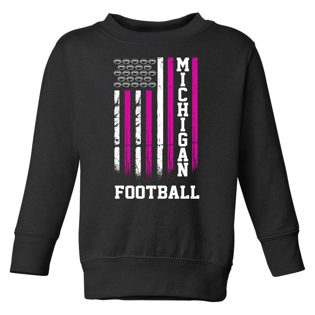 Michigan Football Fan Pink American Flag Toddler Sweatshirt