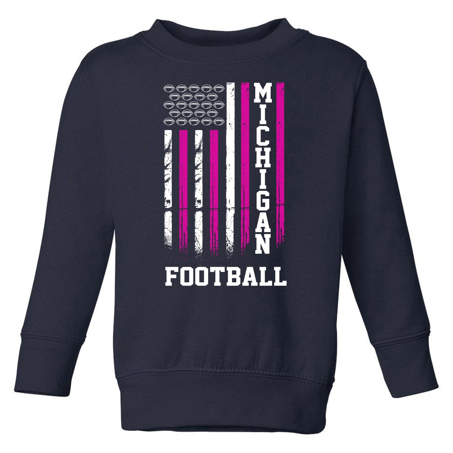 Michigan Football Fan Pink American Flag Toddler Sweatshirt