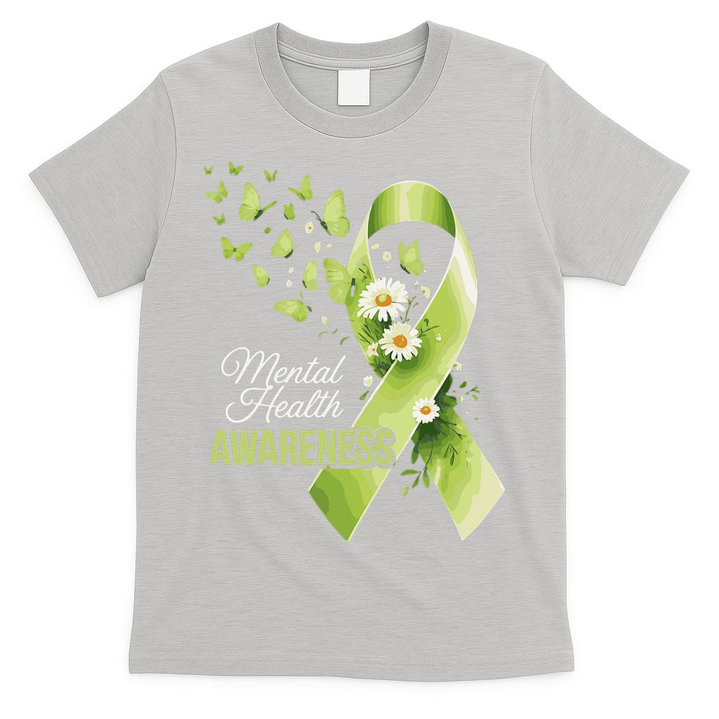 Mental Health Awareness Butterfly Green Ribbon  T-Shirt