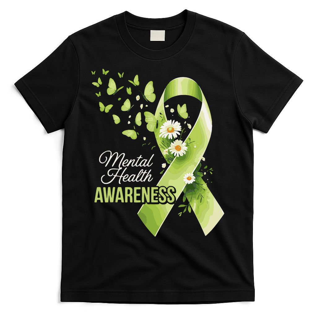 Mental Health Awareness Butterfly Green Ribbon  T-Shirt
