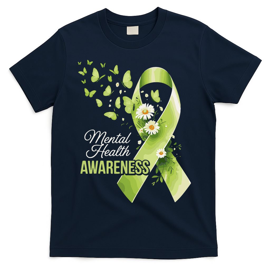 Mental Health Awareness Butterfly Green Ribbon  T-Shirt