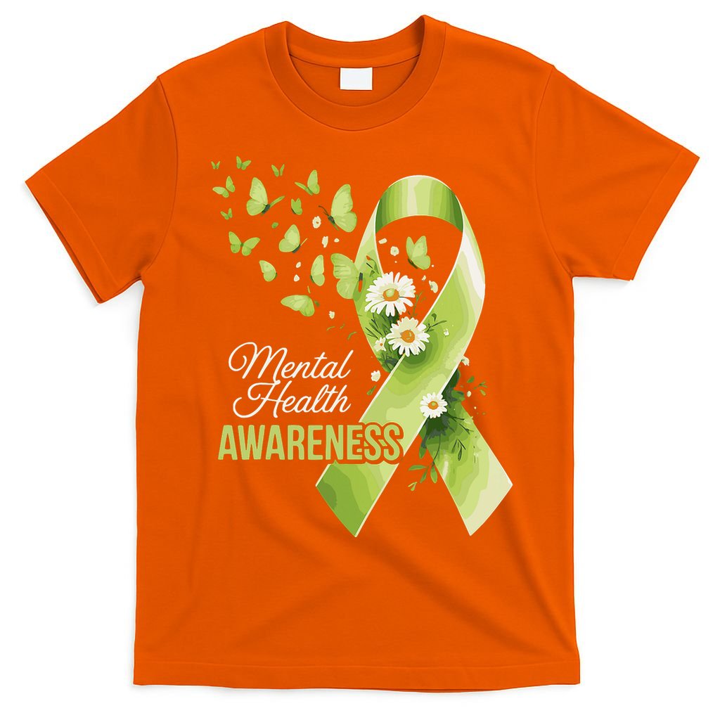 Mental Health Awareness Butterfly Green Ribbon  T-Shirt
