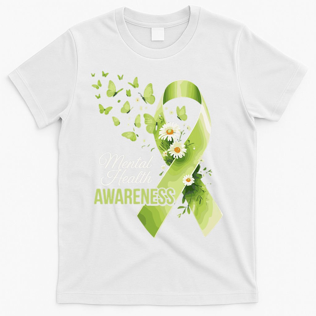 Mental Health Awareness Butterfly Green Ribbon  T-Shirt