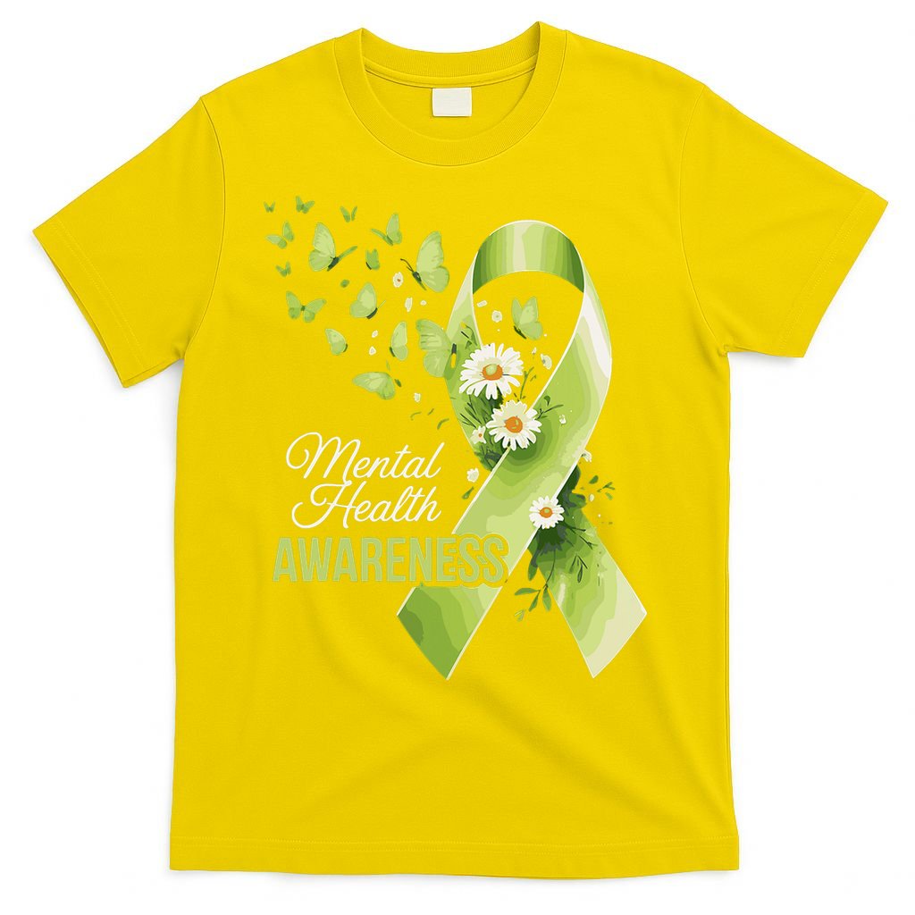 Mental Health Awareness Butterfly Green Ribbon  T-Shirt