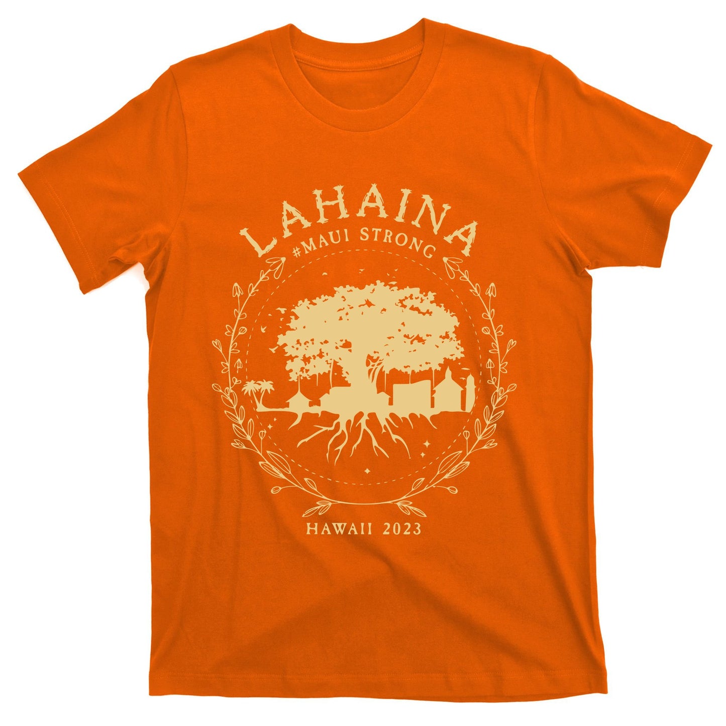 Maui Hawaii Shoreline Supportive Golden Maui Strong Lahaina Banyan Tree T-Shirt