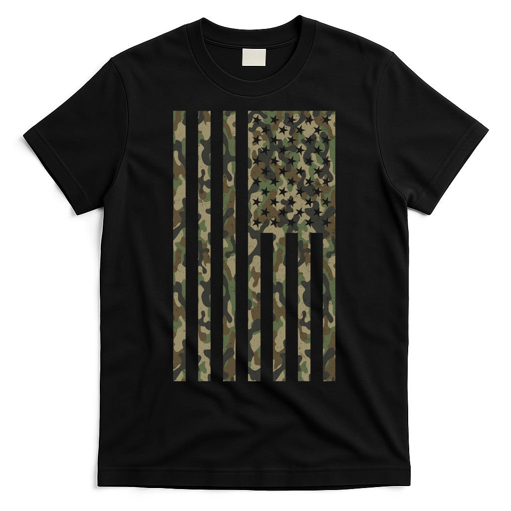Military Camouflage USA American Flag T-Shirt