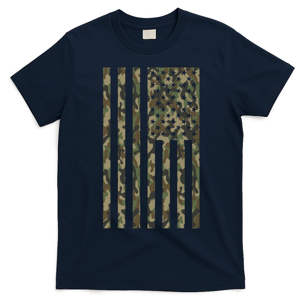 Military Camouflage USA American Flag T-Shirt