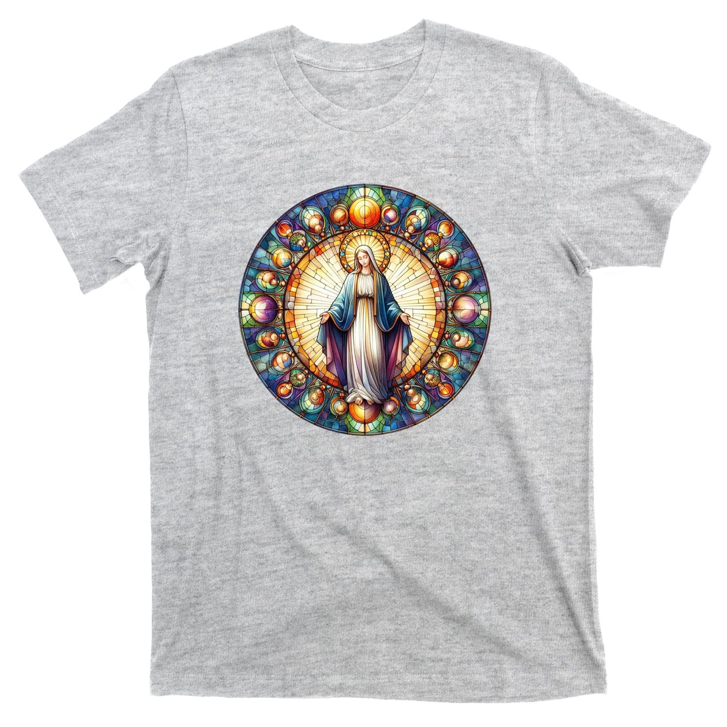 Mother Mary Stained Glass Collection: Mother Of God Jesus Christ Catholic T-Shirt