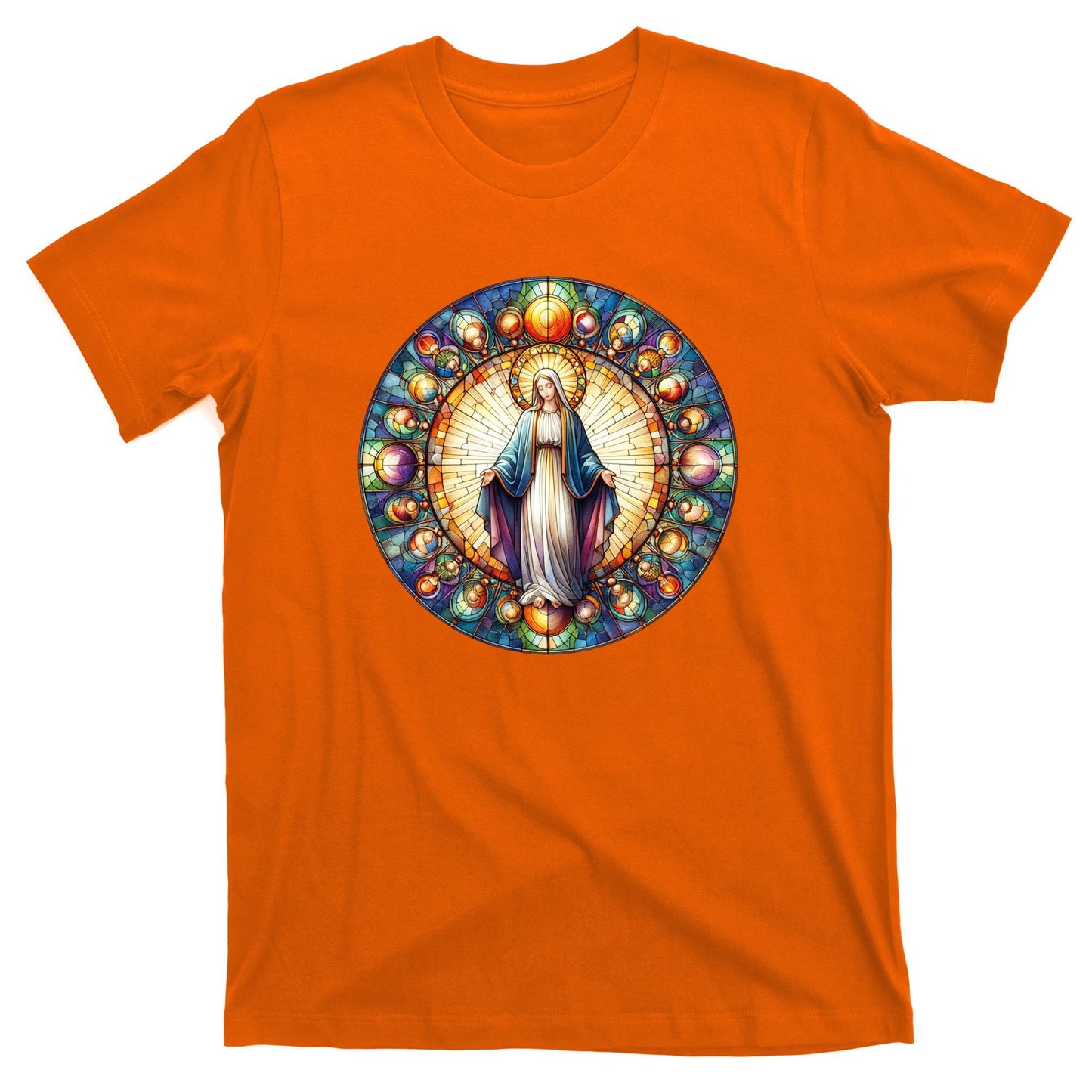Mother Mary Stained Glass Collection: Mother Of God Jesus Christ Catholic T-Shirt
