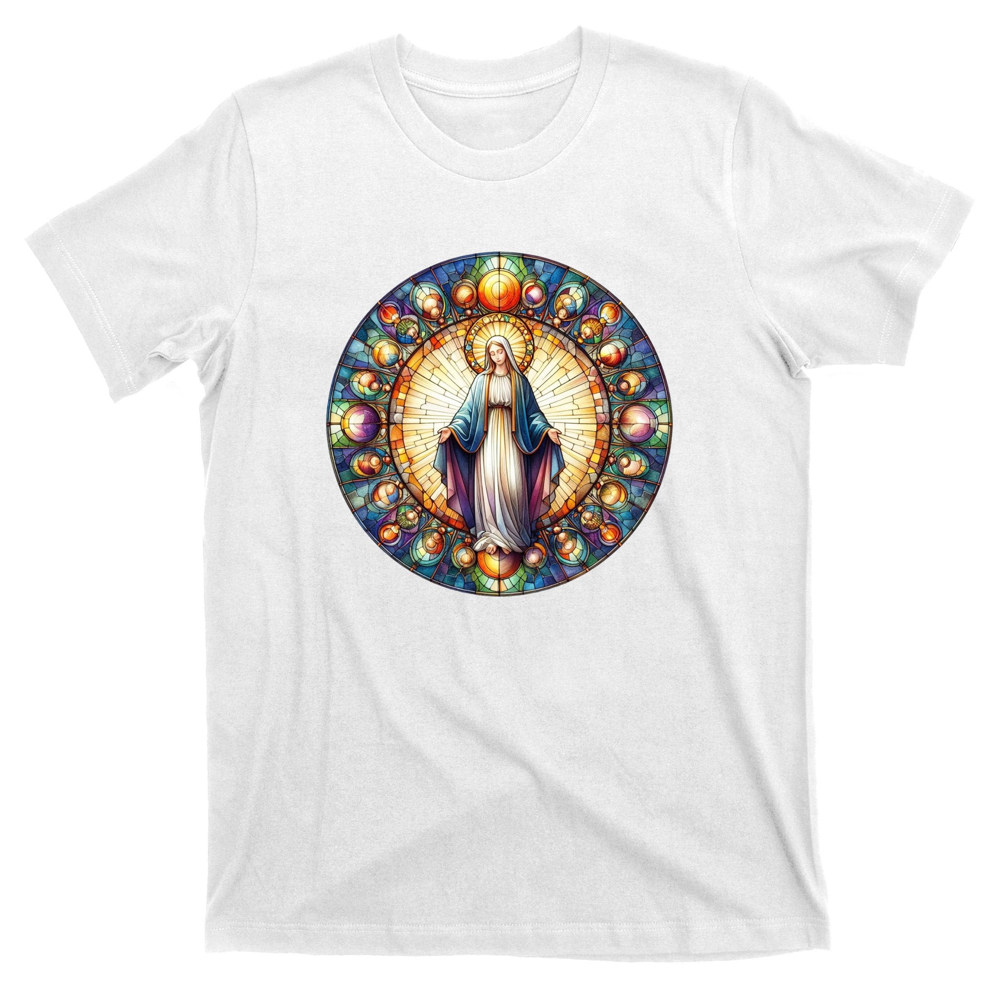 Mother Mary Stained Glass Collection: Mother Of God Jesus Christ Catholic T-Shirt