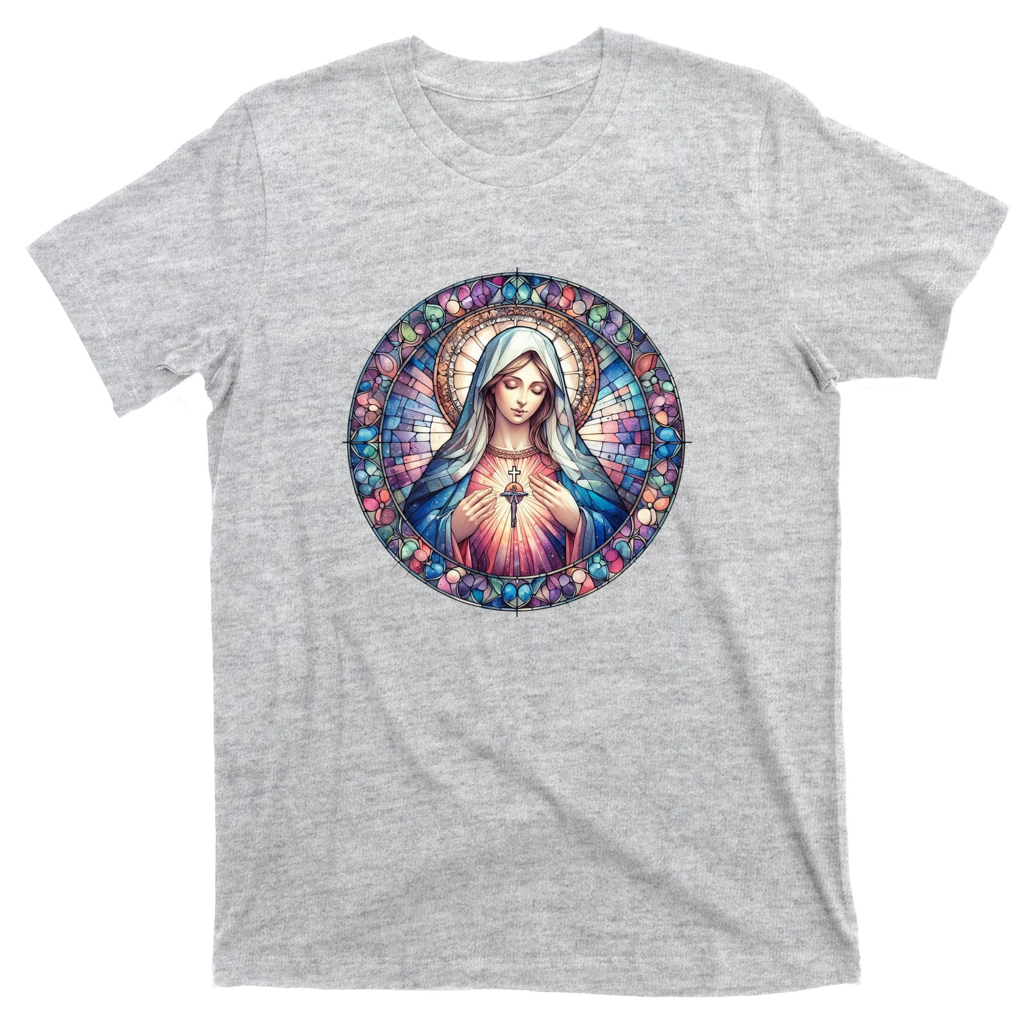 Mother Mary Stained Glass Collection: Heart God Jesus Christ Cross Catholic T-Shirt