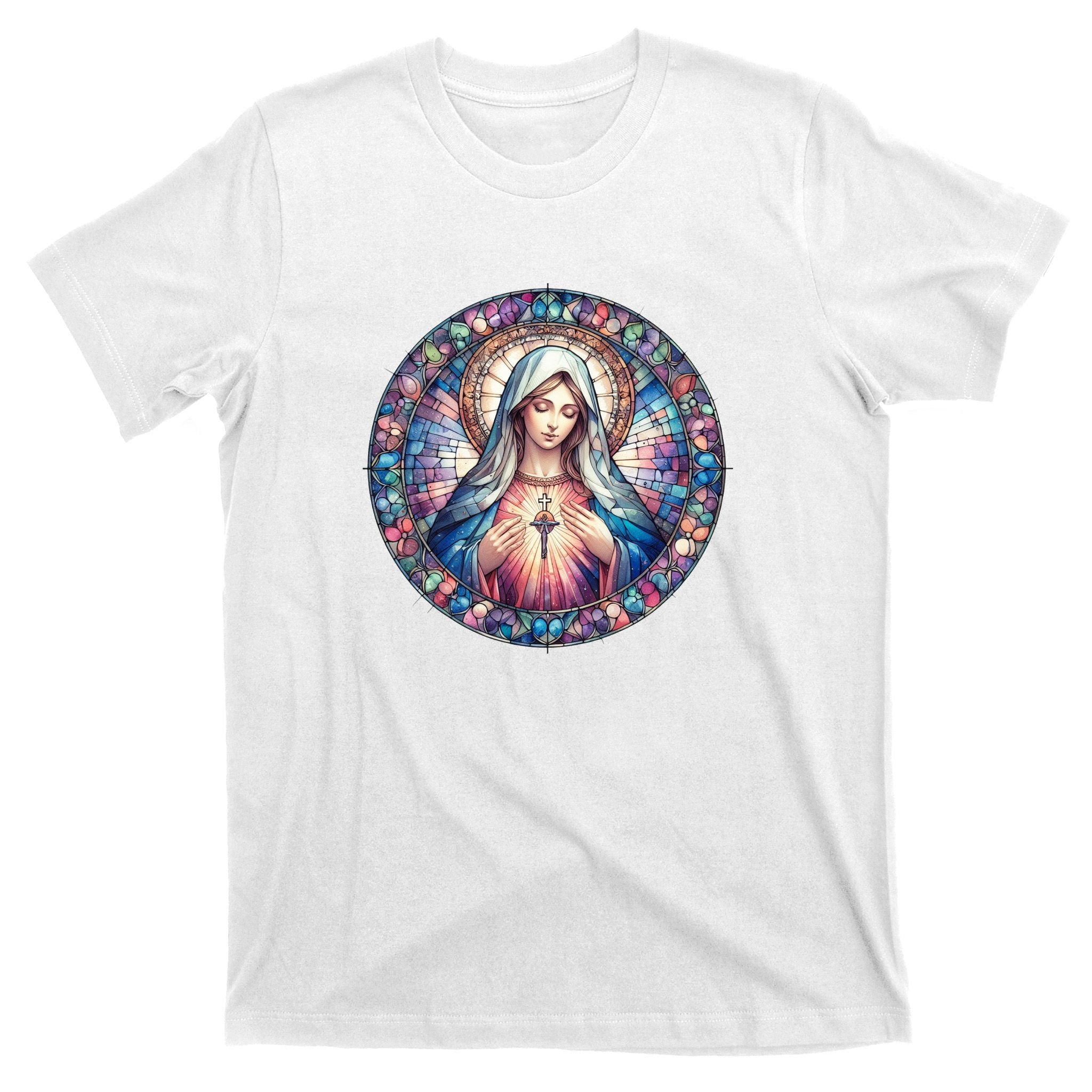 Mother Mary Stained Glass Collection: Heart God Jesus Christ Cross Catholic T-Shirt