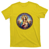 Mother Mary Stained Glass Collection: Sacred Heart Of Mary And Jesus T-Shirt